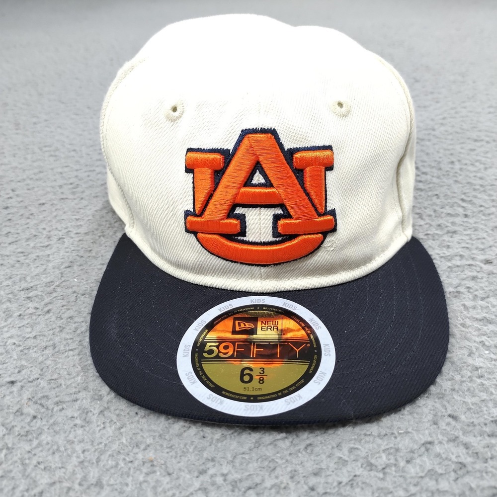 Auburn Tigers Hat Cap Fitted Kids 6 3/8 White Navy NCAA Football 59FIFTY New Era